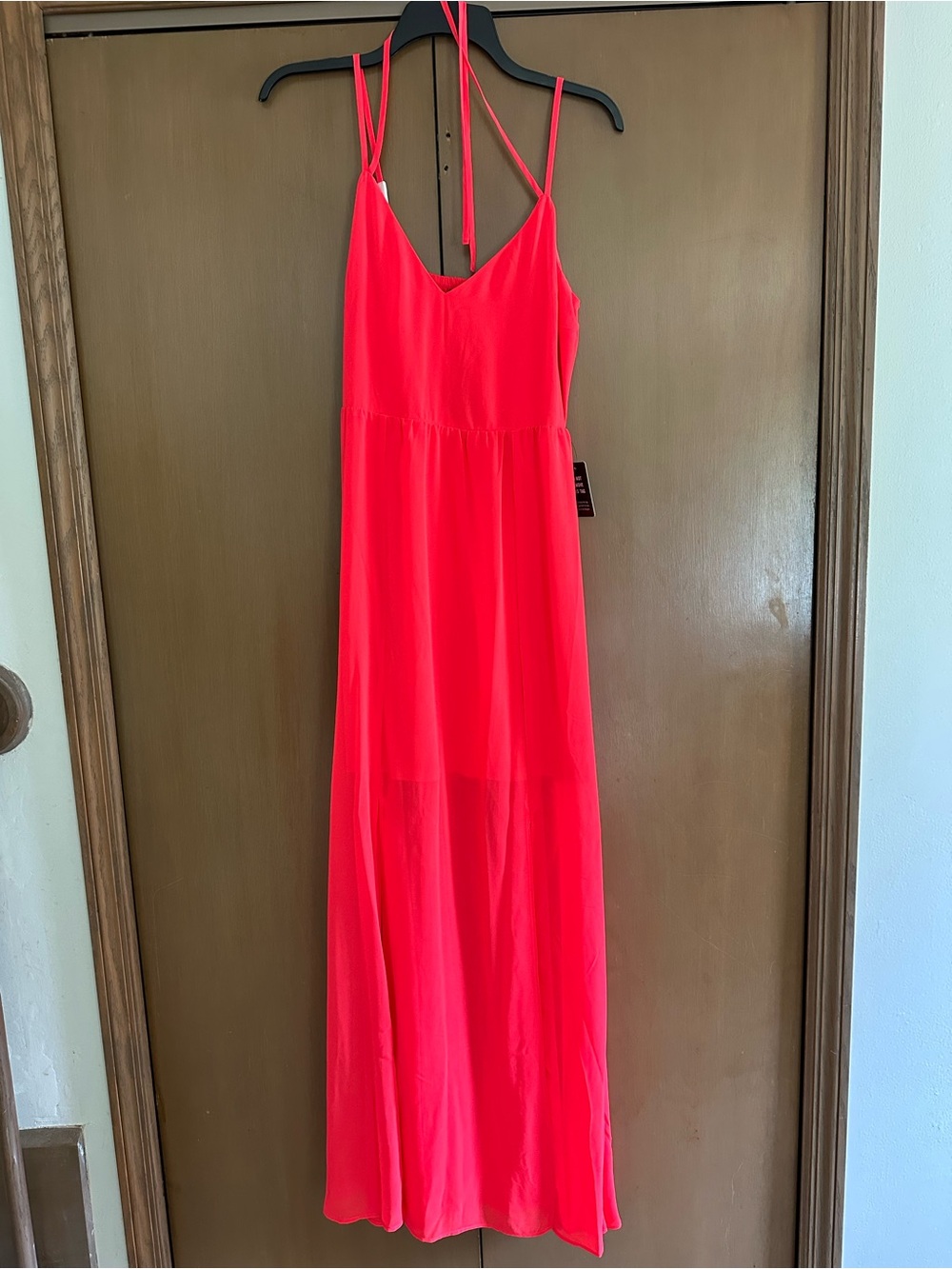 Express Bright Neon Coral Pink Strappy Maxi Dress-Size Small